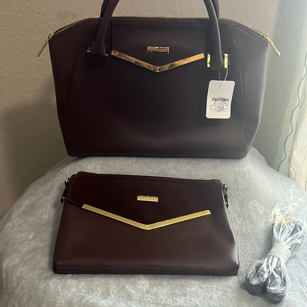 Joy & Iman Maroon 2piece purse with additional Crossbody &strap inside Brand New